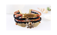 New Fashion Skull Charms Infinity Brown Black Woven Leather Bracelet