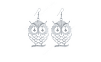 New Silver Plated Beautiful Owl With Shining Eye Dangle Long Earring - sparklingselections