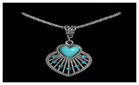 Tibetan Silver Seashell Pendant Necklace Alloy Crystal Turquoise Necklace - sparklingselections