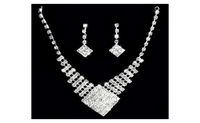 Bridal White Gold Plated Pendant Necklace Earrings Jewelry Set