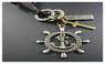 Genuine Leather Vintage Cross Anchor and Rudder Pendant Necklace