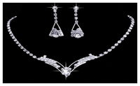 Sparkling V Shaped Rhinestone Crystal Necklace Earrings Set