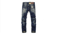 Straight Dark Blue Color Printed Men Jeans - sparklingselections