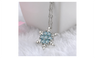 Blue Crystal Snowflake Zircon Flower Silver Pendant Necklace For Women