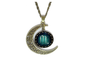 Vintage Bronze Crescent Moon Scorpio Glass Cabochon Pendant Necklace