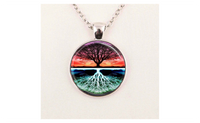 Tree of Life Sunset Nature Art Pendant Chain Necklace