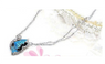 Blue Dual Chain Fashion Charm Crystal Butterfly Pendant Necklace