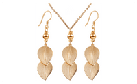Fashion Party Gold Plated Alloy Leaf Pattern Long Earrings Necklace Jewelry Set - sparklingselections