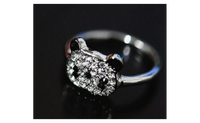 Cute Rhinestone Shiny Small Panda Ring For Women (Resizable)
