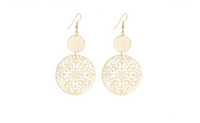 Classic Pattern Hollow Round Gold Plated Dangle Long Earing For Women