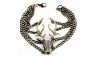 Rhinestones Deer Head Long Antlers Pendant Bracelet