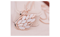 Fashion Charming Gold Plated Rhinestone Opal Swan Pendant Chain Necklace - sparklingselections