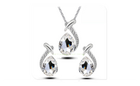 Bridal Fish Austrian Crystal Fashion Water Tear Drop Jewelry Set Fashion Women Silver Drop Earrings Necklace Jewelry