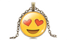 Vintage Bronze Glass Emoticons Statement Chain Necklace