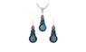 Tibetan Silver Plated Turquoise Pendant Earrings Chain Necklace Jewelry Set