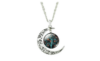 Life Tree Art Picture Glass Cabochon Silver Plated Moon Pendant Necklace - sparklingselections