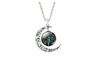 Life Tree Art Glass Cabochon Silver Plated Moon Pendant Necklace