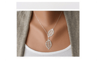 New Sliver Two Leaf Pendants Necklace Chain multi layer statement necklaces Woman - sparklingselections