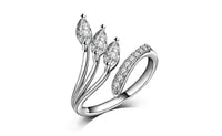 Luxury Fashion Silver Plated Wedding Leaves Love Ring (Resizable) Crystal Women's Ring Jewelry