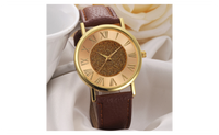 Women Fashion Brown PU Leather Analog Glitter Dial Clock Wristwatch