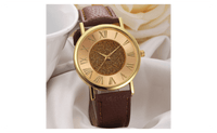Casual Women Fashion Brown PU Leather Analog Glitter Dial Clock Wristwatch - sparklingselections