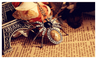 Antique Gold Plated Retro Vintage Cubic Zirconia Spider Chain Pendant Necklace - sparklingselections