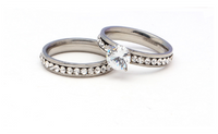 Stainless Steel Pave White Zircon Party Ring Sets For Women