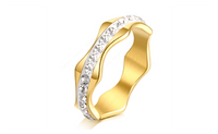 Stainless Steel Women CZ Diamond Wave Shape Ring
