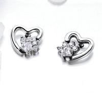 Sterling Silver Heart Fashion Girl Stud Earrings Women