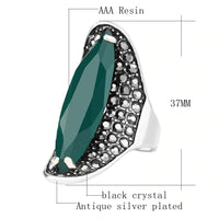 Fashion Vintage Bohemian Long Big Rhinestone Silver Plated Ring for Women
