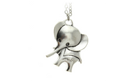 Vintage Silver Tone Elephant Pendent Long Necklace for Women