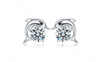 CZ Diamond Crystal Dolphin Shape Stud Earrings For Women