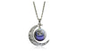 Silver Plated Moon Owl Glass Pendant Necklace