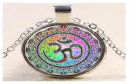 Yoga OM Pendant Necklace Fashion Round Ethnic Silver Plated Colorful Necklace - sparklingselections