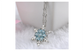 Charm Silver Sea Blue Crystal Stone Snowflake Flower Pendant Necklace