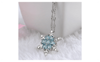 Charm Vintage Silver Sea Blue Crystal Stone Snowflake Flower Pendant Necklace - sparklingselections