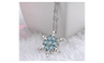 Charm Vintage Silver Sea Blue Crystal Stone Snowflake Flower Pendant Necklace