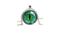 New Vintage Silver Plated Charming Green Cat Eye Necklace Pendant - sparklingselections