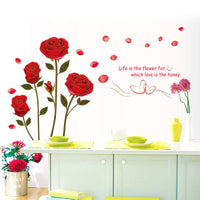 New Removable Red Rose Life Is The Flower Quote Wall Sticker