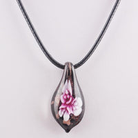 Women Flower Lampwork Water Drop Shape Murano Glass Pendant Necklace - sparklingselections