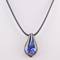 Women Flower Lampwork Water Drop Shape Murano Glass Pendant Necklace - sparklingselections