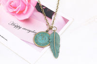 Retro Bronze Clock And Leaves Pendant Necklaces for Women