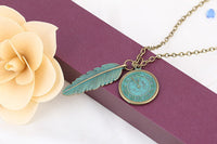 Retro Bronze Clock And Leaves Pendant Necklaces for Women