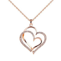 Women's Romantic Double Love Heart Rhinestone Choker Chain Necklace - sparklingselections