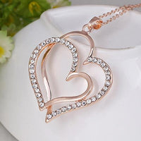 Women's Romantic Double Love Heart Rhinestone Choker Chain Necklace - sparklingselections