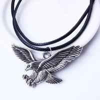Leather Cord Vintage Sliver Eagle Pendant Necklace