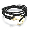 Unisex Classic Layers Leather Anchor Bracelet Men Stainless Steel Anchor Charm Bracelet Double Layer Leather Wrap Bracelets