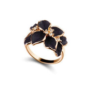 Austrian Crystal Black Enamel Flower/Wedding Ring For Women