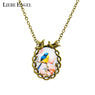 Vintage Antique Bronze Oval Flower Bird Alloy Pendant Necklace for Women