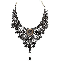 Women's Black Lace Alloy Waterdrop Pendant  Necklace - sparklingselections